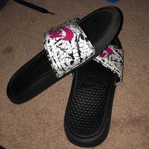 Pink & White Nike Slides